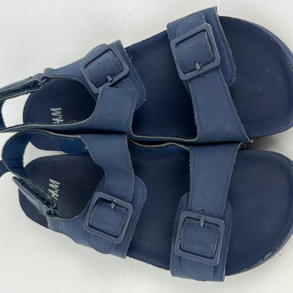 H&M Kids Sandals Size 1.5 EU 33 Blue Faux Leather Flat Heel Open Toe Ankle Strap - Picture 5 of 6
